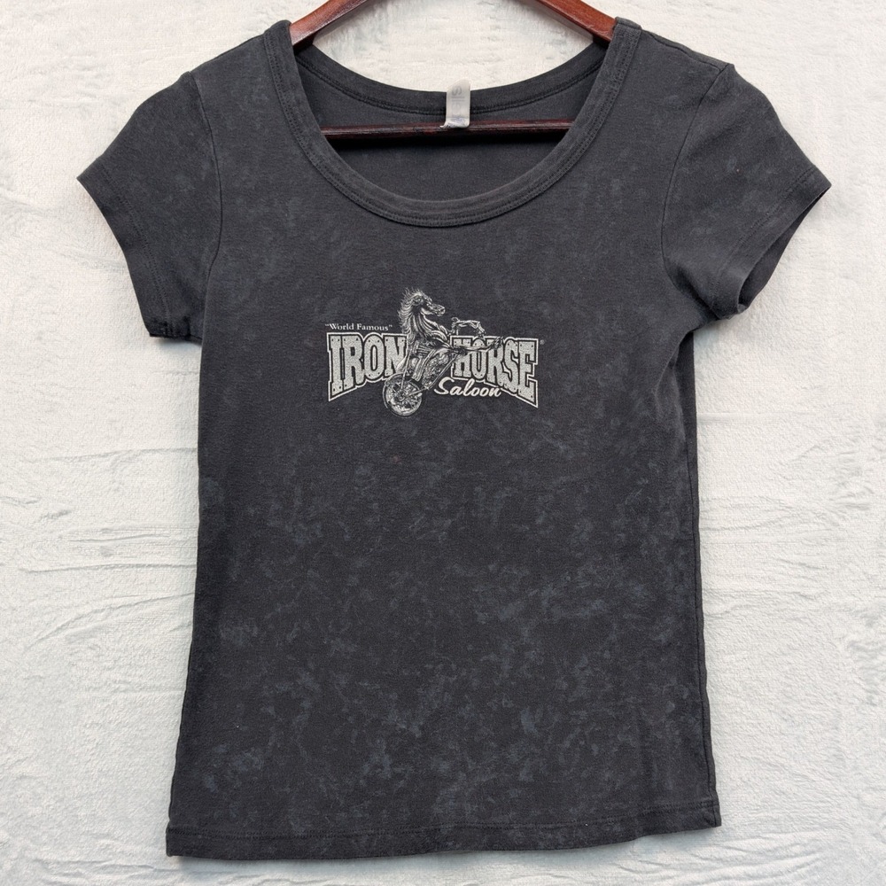 VTG Bella T-Shirt Women's M Charcoal Gray Acid Wash 2009 Bike Week Slim Fit Y2K